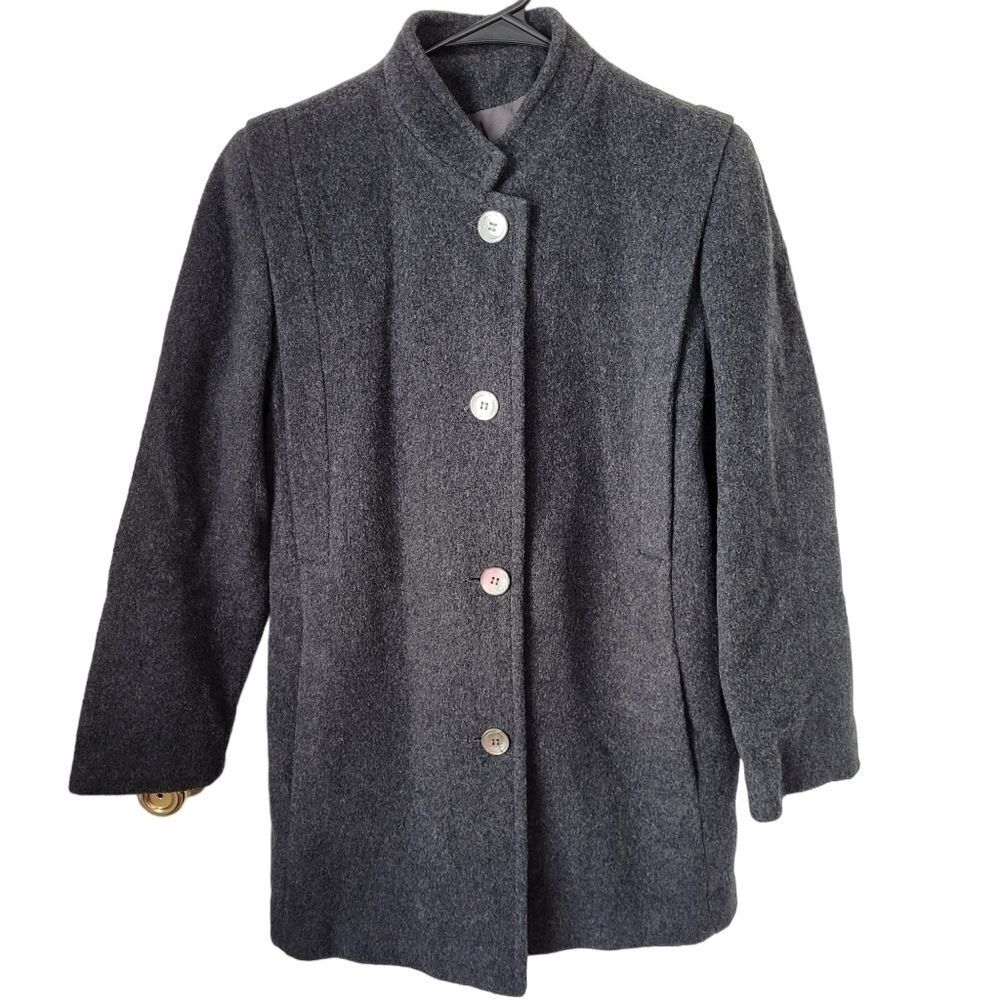 VINTAGE 100% Wool High Quality Grey Charcoal Classic Womens Coat Size Medium